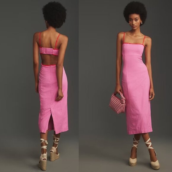 Anthropologie Dresses & Skirts - Anthropologie The Dafni Cutout Linen Midi Dress by Maeve size MP PM  pink new